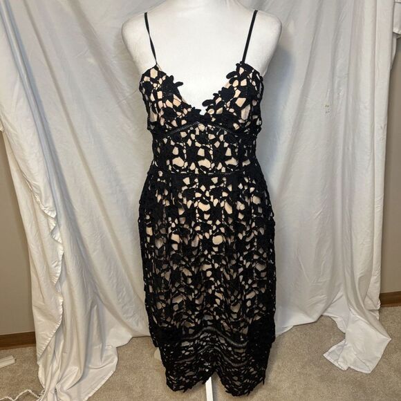 City Chic Cocktail Black Lace Spaghetti Strap Midi Dress Womens Designer - Picture 1 of 7